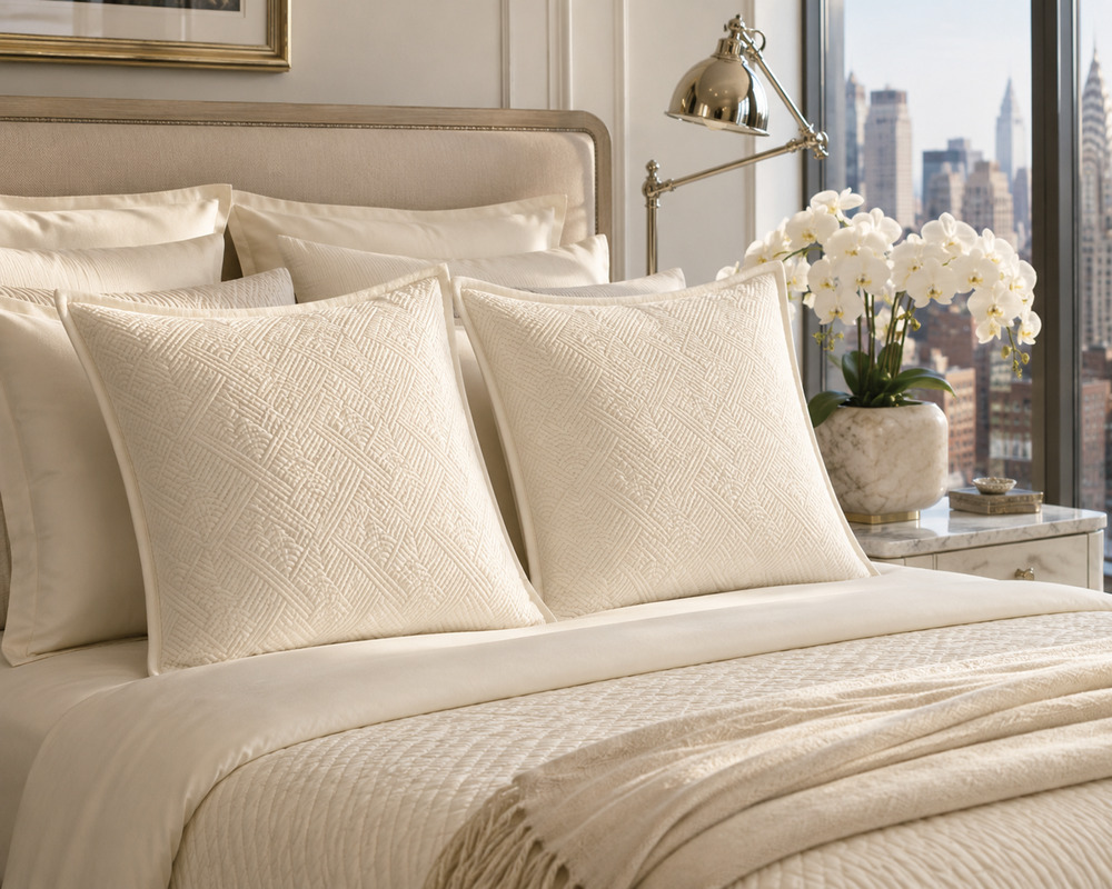 NEW Lot 2 Ralph Lauren Park Row Elysia Euro Shams Chic Cream Quilted NWT 26x26
